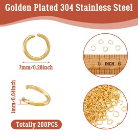 Craftdady 200pcs Stainless Steel Jump Rings 7mm Strong Metal Open Golden Link Ring Connector for Jewellery Necklace Earring Crafts Making