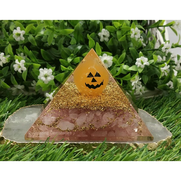 Amazing Gemstone Halloween Glow in The Dark Rose Quartz Orgone Pyramid