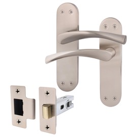 EAI Satin Door Handle & Latch Set - 1 Pair Satin Nickel Internal Lever Handles on Backplate with Latch (64mm) - Novoli Range