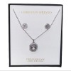 Christian Siriano Silver Square Pendant Necklace and Earrings Set New