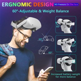 Elite VR Head-mounted Replacement Helmet for Oculus Quest2 10000mAh Endurance for Meta Powered Headband Game Accessoriescolor: White