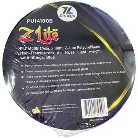 Zeluga 21-314 Polyurethane Non-Transparent Air Hose 1/4in. x 100ft with Fittings, Extremely Light Weight, Blue