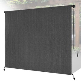Breezombra 8'W x 8'H Gray Patio Shades Roll up Outdoor Roller Shade Crank Wand Blind Cordless, 90% UV Blocking & Privacy Protection for Porch|Gazebo|Pergola|Balcony|Backyard