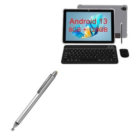 BoxWave Stylus Pen Compatible with CONSUNG N101B Tablet (10 in) - DualTip Capacitive Stylus, Fiber Tip Disc Tip Capacitive Stylus Pen - Metallic Silver