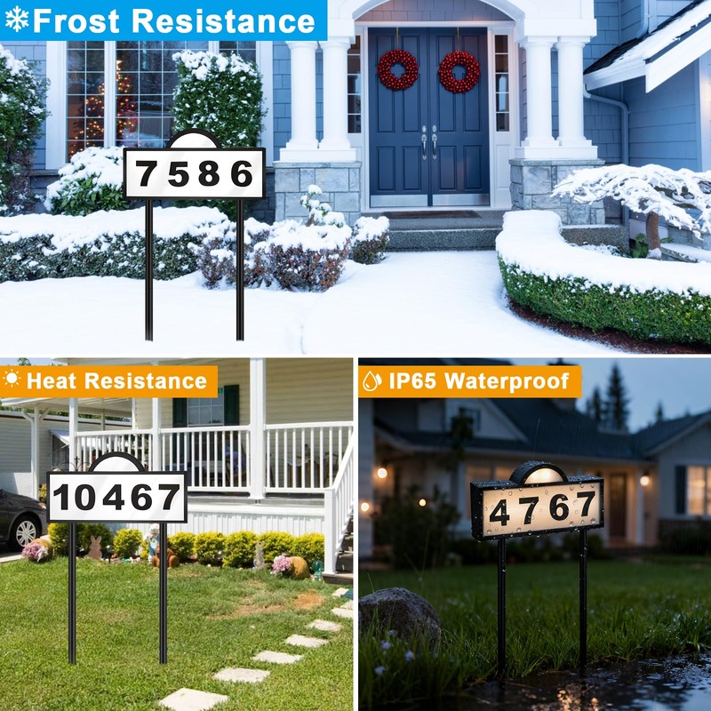 Solar House Numbers for Outside, Aqonsie Solar Powered Address Sign