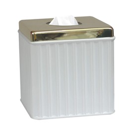 nu steel PAN9H Boutique Cover, Part of Our Panache Accessory Set Resin Square Facial Tissue Box Holder for Bathroom Vanity Countertops,Bedroom Dressers-White/Gold