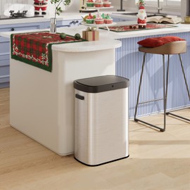 WLIVE 13 Gallon Trash Can, 50 Liter Large Capacity Motion Sensor Automatic Trash Cans Touchless with LED Indicator, Brushed Stainless Steel Finish Garbage Cans for Kitchen, Office, School, Silver