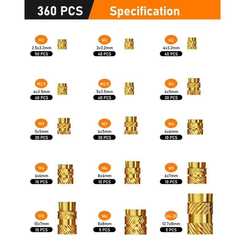 HOLMOL Threaded Inserts for Plastic 360PCS, Heat Inserts Assortment Set,