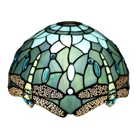 HWDFEI Tiffany Lamp Shade 12 Inch Accessories Replacement Stained Glass Lampshade Only for Arched Floor Lamp, Pendant Light(Green Dragonfly Q)