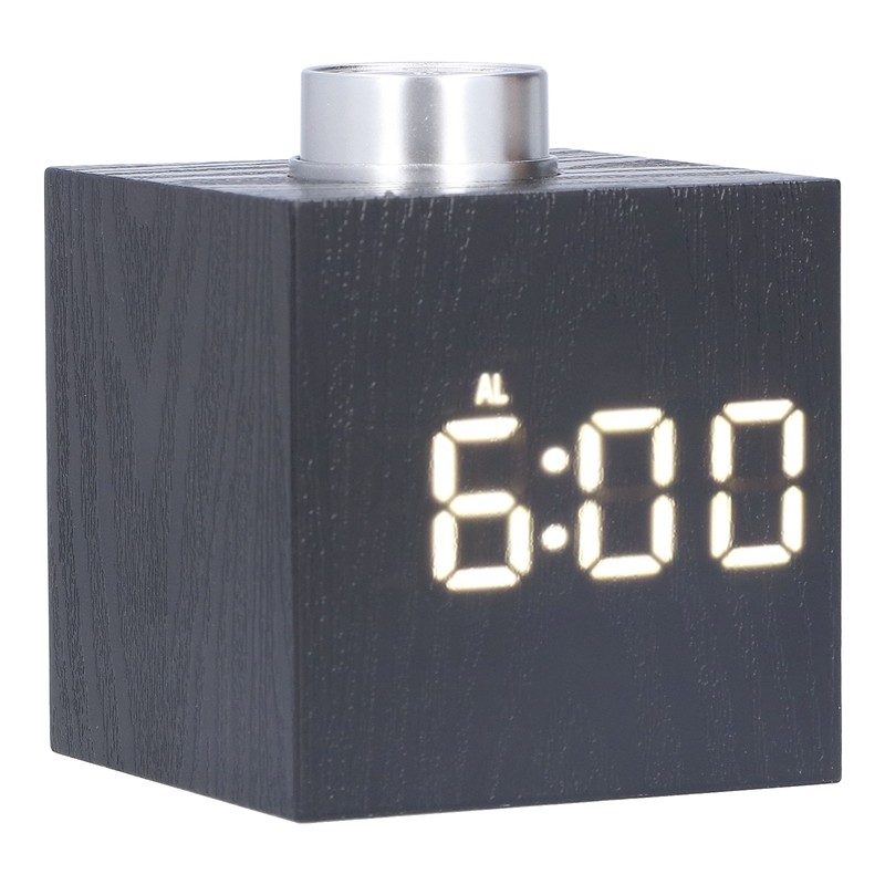 LED Knob Alarm Clock Digital Thermometer Display Imitation Wood Grain