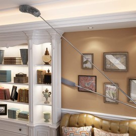 Feather Duster for Home 2PCS, Ceiling Fan Duster for Cleaning with Extra Long100 Extension Pole, Microfiber Duster with Bendable Non-Scratch Head, Extendable Detachable for Cobweb Interior Car