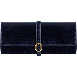 Time Resistance Leather Jewelry Roll - Full Grain Leather Travel Jewelry Case - Jewellery Organizer Made in Italy (Blue)