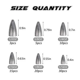 Fishing Weights Kit 83pcs Bullet Shape Weights for Bass Fishing Texas Rigs Worm Weights Fishing Sinkers Freshwater Saltwater Fishing Tackle
