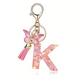 Shirene Key Fob, Initial Letter K Keyring Girls Pink Resin Butterfly Alphabet with Butterflies Gift Backpack Bag Charm Accessories for Women Girls Girlfriend