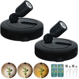 BERGUSTCH Rechargeable Spotlight Indoor, Battery Operated Picture Light with Remote, 3 Color Temperatures LED Spot Lights for Plants, Uplights for Wall Frame Dartboard Art Painting Display-Black 2Pack