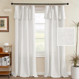 H.VERSAILTEX Linen Fabric Curtains with Valance 95 Inches Long Rich Linen Curtains Privacy Drapes Rod Pocket/Ring Top for Farmhouse Textured Curtains 2 Panels Set, 52" W x 95" L, Natural White