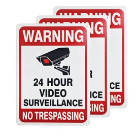 3 Pack Video Surveillance Sign, 7 x 10 Aluminum 24 Hour Surveillance Sign, No Trespassing Sign Security Signs
