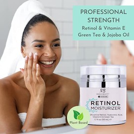 Radha Belleza Crema Retinol Humectante para cara y ojo zona 1,7 oz – con Retinol, ácido hialurónico, Vitamina E y té verde. Día y Noche Hidratante Cre