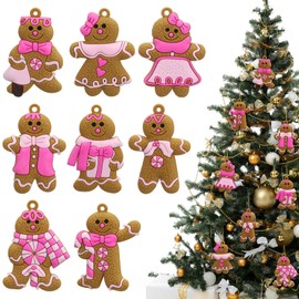 Mimorou 32 Pcs Pink Gingerbread Ornaments Christmas Tree Decorations Gingerbread Man Christmas Hanging Decorations for Holiday Xmas Home Decor