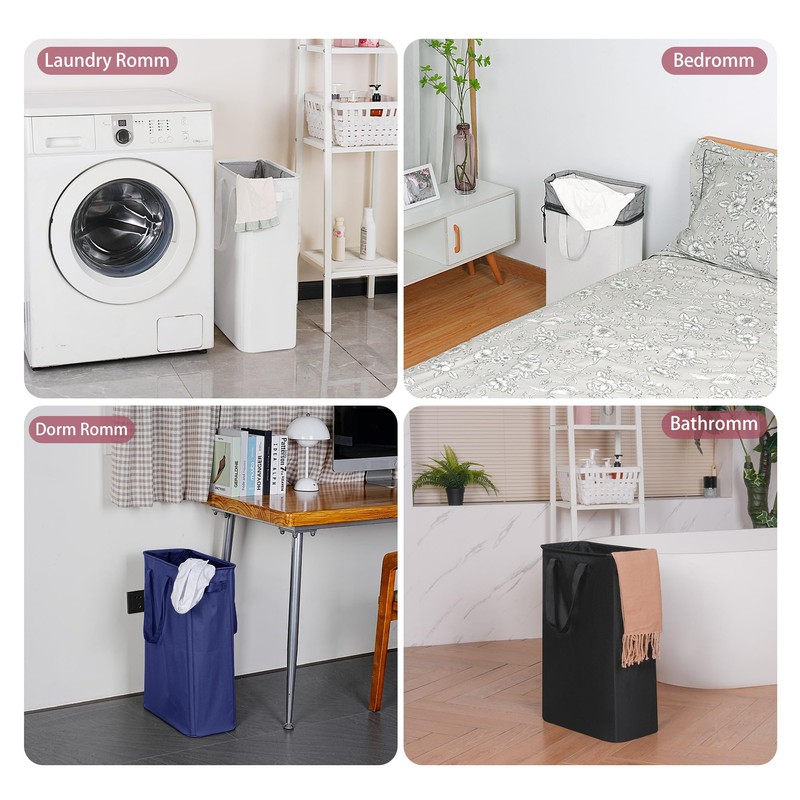 efluky Slim Laundry Basket, Narrow Laundry Hamper with Handles, Collapsible
