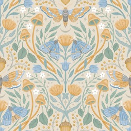 RoomMates Enchanted Forest Damask Orange and Linden Peel and Stick Wallpaper, RMK12784PLW