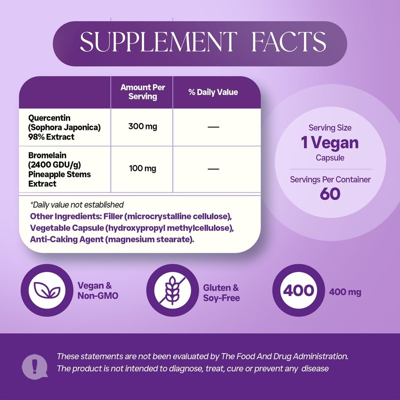 Premium Quercetin Fruit Extract High Dose 400 mg with Bromelain