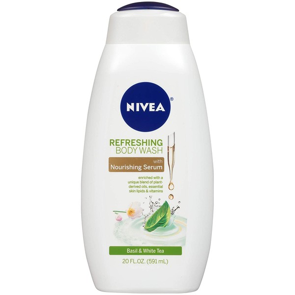 NIVEA Refreshing Basil and White Tea Body Wash - with Nourishing Serum - 20 fl. oz. Bottle