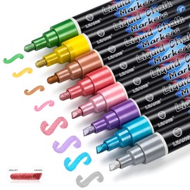 IJIANG Metallic Chalk Markers, 8 Colors, 6mm Reversible Bullet & Chisel Tip, Erasable for Chalkboard, Blackboard, Whiteboard, Glass