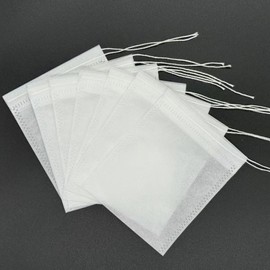 Tea Bags Tea Bags 4.9 x 3.5 inches (10 x 9 cm), 100 Count, Non-woven Fabric Unbleached Coffee Tea Green Tea Roasted Tea Filter Bags Disposable Empty Bags with Drawstring White