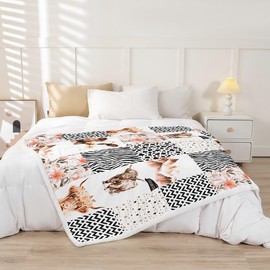 Highland Cow Throw Blanket for Bed Sofa Couch Cow Print Geometric Fuzzy Blanket Floral Farmhorse Highland Cattle Room Decorative Fleece Sherpa Blanket Leopard Print Plush Blanket Brown 40"x50"