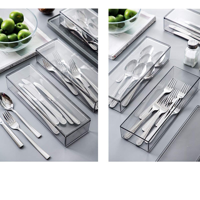 AIYoo Transparent Flatware Tray Kitchen Drawer Organizer With Lid -