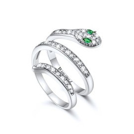 U7 Women's Ring, Snake, Brass, One Size Fits Most, Zirconia Ring, Metal Allergy, Adjustable, Snake, Good Luck, Amulet, Stylish, Women's Accessories, Metal