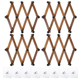 simarro 4 Pcs Accordion Wall Hanger, Expandable Coat Rack Wooden Hat Rack Including 8 Peg Hooks, X Shape Wall Mount Hat Holder for Hats Coat Scarf Jackets Purses