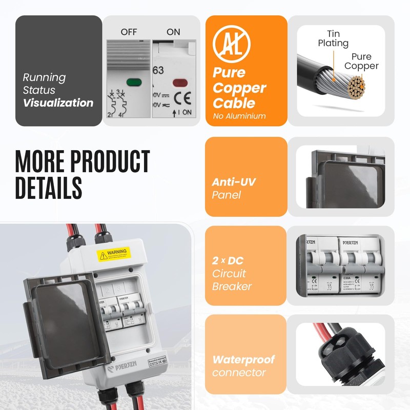 Pjerjzn Solar Panels Disconnect Switch 30A 400VDC PV Shut Off