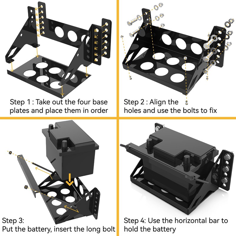 Metal Steel Battery Mounting Box Tray Bracket DIY,Easy Bolt-In Battery