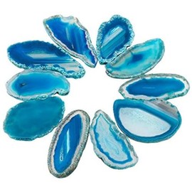 Shanxing Undrilled Blue Agate Slices Geode Irregular Stone Healing Crystal for Wedding Place Cards Reiki Desk Decor, Set of 10, Each 1.8-3.1inch/45-80mm Long