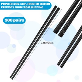 100 Pairs Fiberglass Reusable Chopsticks 9.5" Dishwasher Safe Black Cherry Chopsticks for Chinese Style Japanese Food Cooking Supplies