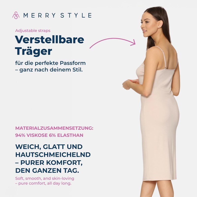 Merry Style MS10-402 Women's Knee-Length Petticoat Midi Length Adjustable Straps,