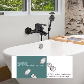Aolemi Wall Mount Bathtub Faucet with Handheld Sprayer Wall Mounted Tub Filler with Diverter Single Handle,Matte Black