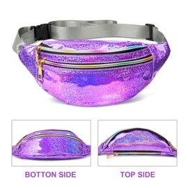 Fanny Pack Belt, Holographic Fanny Packs for Women, Men & Kids - Fashion Waterproof Waist Pack with 3 Pouches & Adjustable Strap - Shiny Causal Bags - Cute Bum Bag - Hip Sacks for Travel