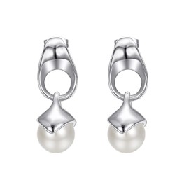 JOLCHIF Silver and Pearl Drop Dangle Earrings for Women 18K White Gold Plated Dangle Pearl Earrings Hypoallergenic Simple Trendy Earrings Jewelry