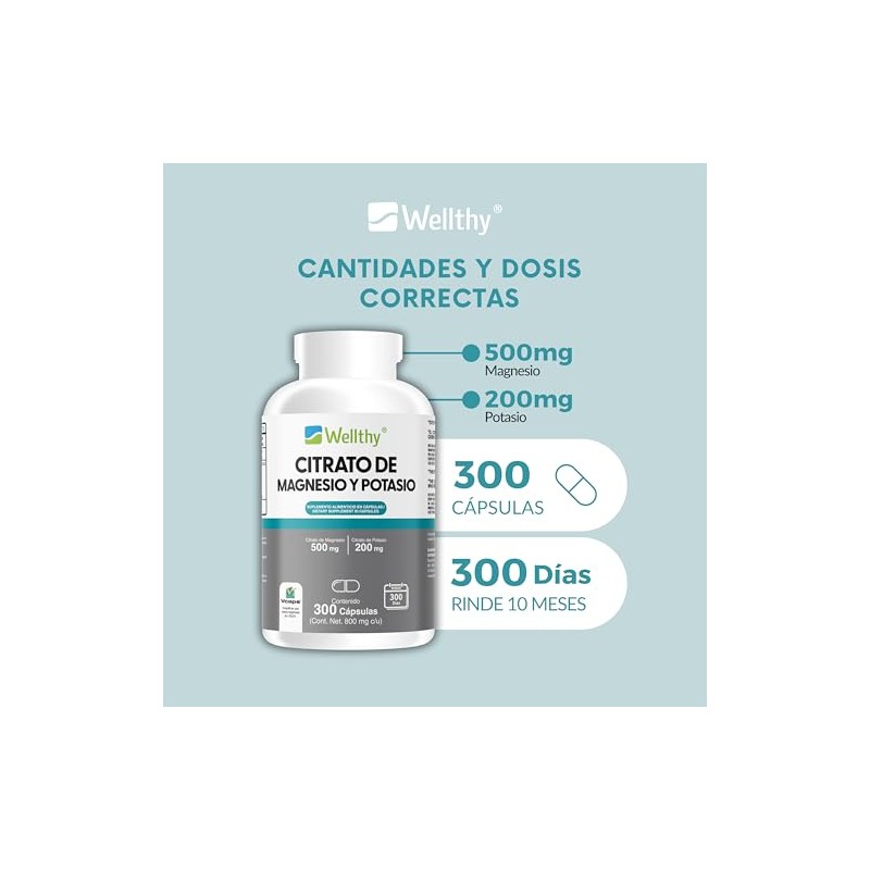 Wellthy Citrato Magnesio Potasio 300 Cápsulas Tomar Sólo Una Cápsula