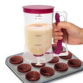 Dough Dispenser, Manual Dough Cutter, Cupcakes, Waffles, Muffins, Crepes, Cakes or Other Baked Goods, Baking Tins with Measuring Label (900ml) Purple