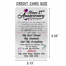 Alotozo 27 Year Anniversary Sweet Gifts for Him Husband Men - Happy 27th Wedding Anniversary Engraved Wallet Card Inserts for Boyfriend Her Wife Women