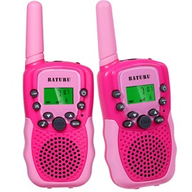 BATURU Kids Walkie Talkies, 2-Pack Pink Gift for Girls Age 4-8, Long Range, Easy-to-Use Toys for Birthday, Outdoor Play, Camping, Pretend Adventure