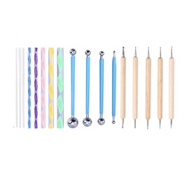 AmigozZ (17pcs Complete Dot Mandala Set) Nail Art Dotting Marbleizing Tool Pen for Nail Decoration Stamping and Dotting Rods Acrylic Twist Sticks Wax Pencil Manicure Nail Art Tool