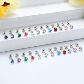 Dochais 6-24 Pairs Stainless Steel CZ Stud Earrings Set, Multicoloured, Women's Colourful Earrings Plugs, Hypoallergenic Coloured Earrings Set, Helix Piercing Cartilage Earrings for Women Girls Men