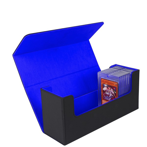 Magnetic Loader Case, Card Loader, Box, Deck Case, Card Loader, 36 Cards, Card Case, Loader, Storage, Trading Card Case, PU Leather, Black (Interior Blue)