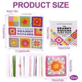 Mritrit Pack of 50 Granny Square Crochet Cards, Crochet Book, Crochet Book for Beginners, Granny Square Book for Cafe, Park, Home, Office