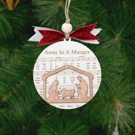 Music Sheet Nativity Scene Christmas Ornaments, Christian Music Sheet Nativity Ornament, Religious Christmas Ornaments, Jesus Christmas Ornament, Nativity Scene Ornaments (Away in A Manger)